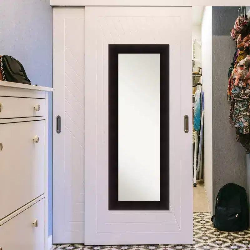 Specchio a figura intera da parete/porta con cornice in legno marrone espresso, rettangolare, singolo