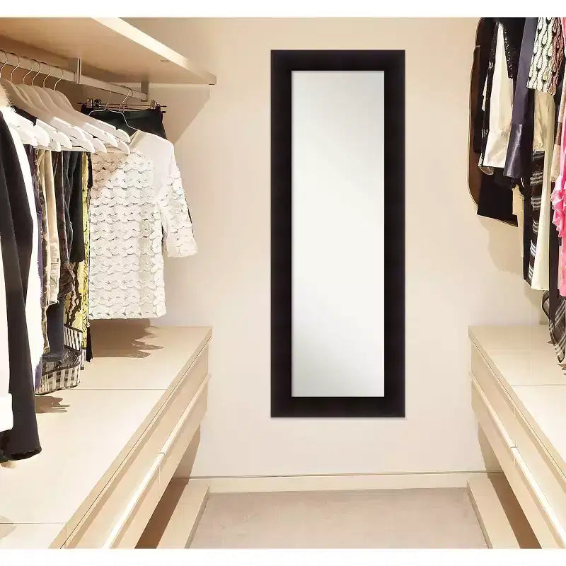 Specchio a figura intera da parete/porta con cornice in legno marrone espresso, rettangolare, singolo