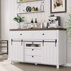 Cassettiera con 5 cassetti e ante scorrevoli stile fienile, colore bianco – Singolo