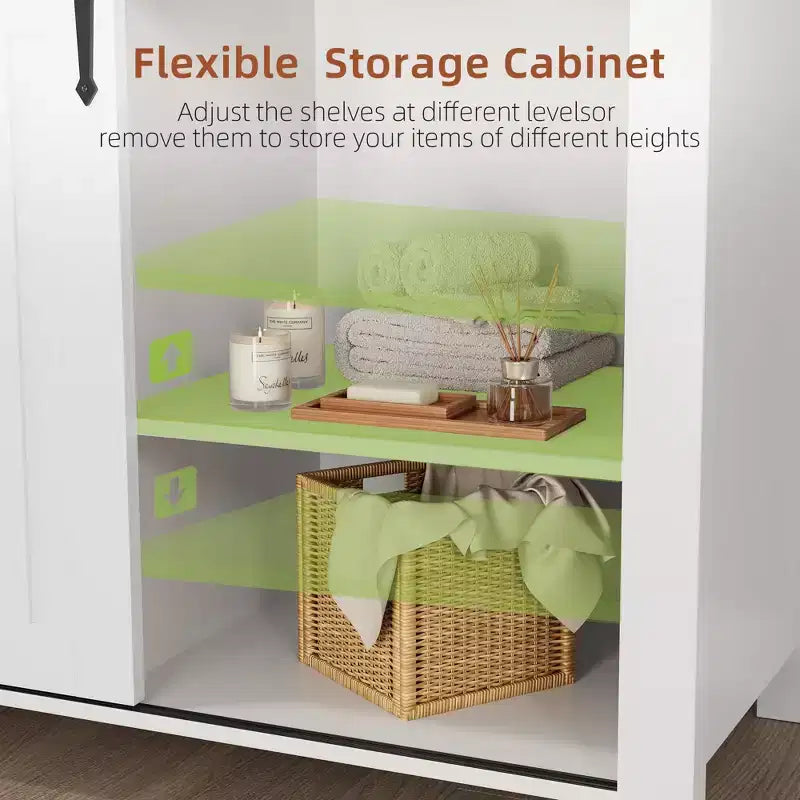 Cassettiera con 5 cassetti e ante scorrevoli stile fienile, colore bianco – Singolo