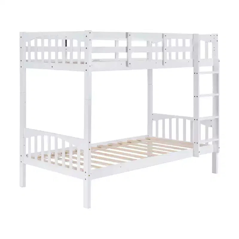 Karl Home White Bunk Bed Twin Over Twin with LED Lights and USB Port Charge Station