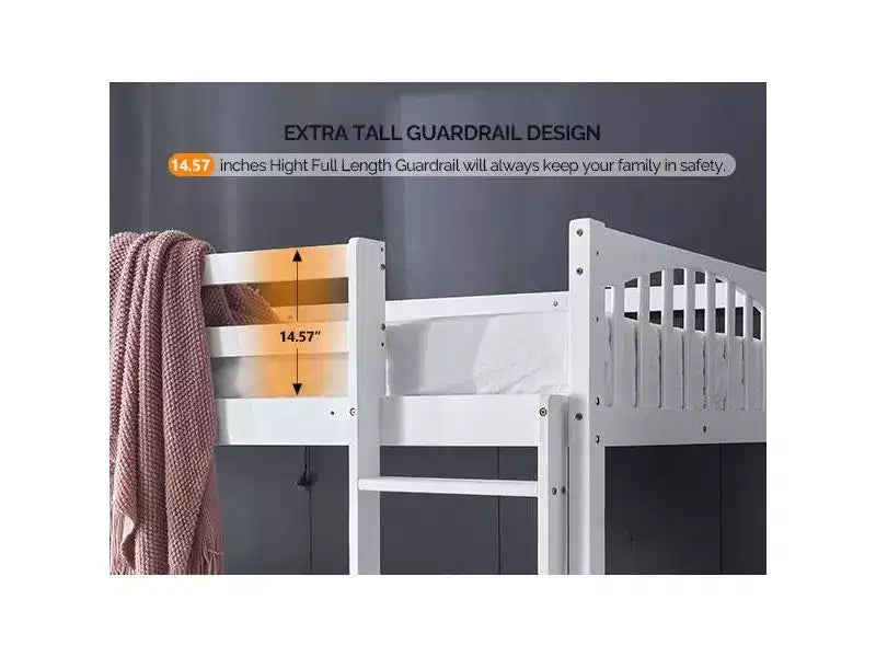 Letto a castello singolo su singolo bianco con luci a LED e ricarica USB, per 2 persone