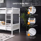 Letto a castello singolo su singolo bianco con luci a LED e ricarica USB, per 2 persone