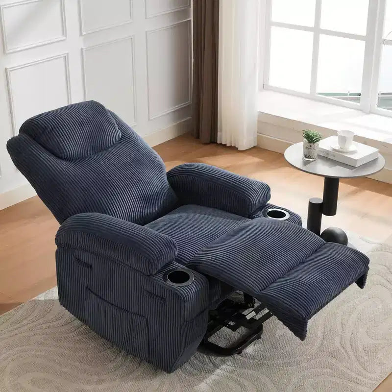 Poltrona reclinabile elettrica in velluto con massaggio e riscaldamento, 1 posto, verde avocado / marrone caffè / blu mare profondo / grigio discreto