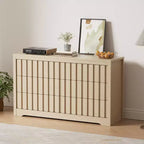 Comò naturale a 6 cassetti con scanalature – Cassettiera in legno senza maniglie per 1 persona