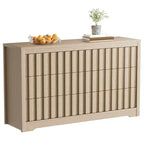 Comò naturale a 6 cassetti con scanalature – Cassettiera in legno senza maniglie per 1 persona