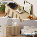Comò naturale a 6 cassetti con scanalature – Cassettiera in legno senza maniglie per 1 persona
