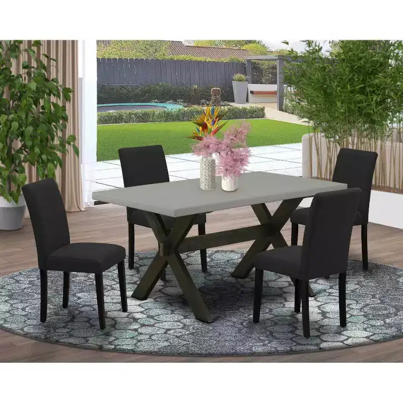 Set da pranzo rettangolare 5 pezzi in rovere naturale per 4 persone con sedie imbottite