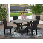 Set da pranzo rettangolare 5 pezzi in rovere naturale per 4 persone con sedie imbottite