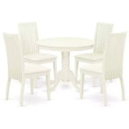 HomeStock 5-Piece Round Linen White Finish Solid Wood Top Dining table with 4 Chairs