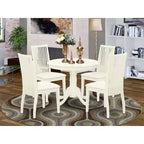 Set tavolo da pranzo rotondo bianco lino, 4 posti, 5 pezzi