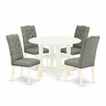 HomeStock 5-Pc Linen White Finish Solid Wood Top - Round Dining Room Set with High Back - Seats 4