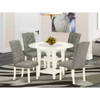 Set da pranzo allungabile 5 pezzi Linen White, schienale alto, 4 posti a sedere