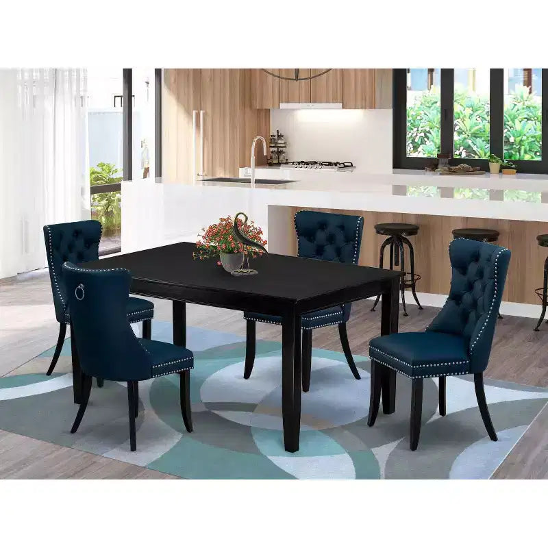 Set da pranzo a 5 pezzi rettangolare imbottito nero, 4 posti a sedere