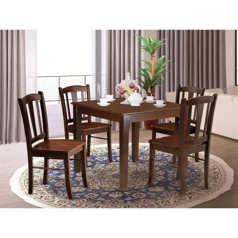 Set da pranzo rotondo a 5 pezzi in similpelle marrone, 4 posti a sedere