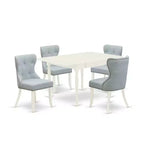 5-Piece Linen White Finish Solid Wood Top - Rectangular Dining Room Set Seats-4