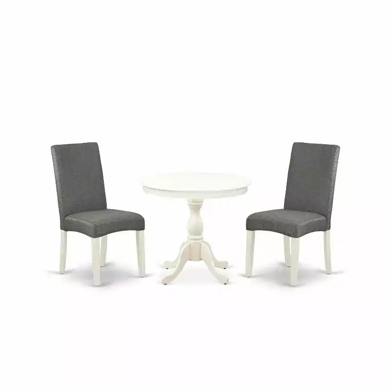 3-Piece Linen White Finish Solid Wood Top - Dining Room Set with High Back - Seats 4
