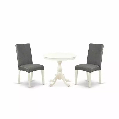 3-Piece Linen White Finish Solid Wood Top - Dining Room Set with High Back - Seats 4