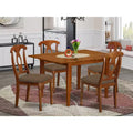 Set da pranzo in 5 pezzi in legno marrone sella e similpelle, 4 posti a sedere