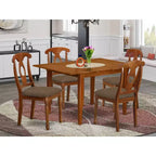 Set da pranzo in 5 pezzi in legno marrone sella e similpelle, 4 posti a sedere