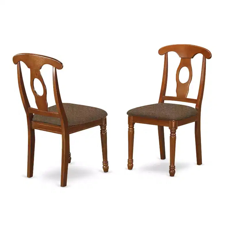 Set da pranzo in 5 pezzi in legno marrone sella e similpelle, 4 posti a sedere