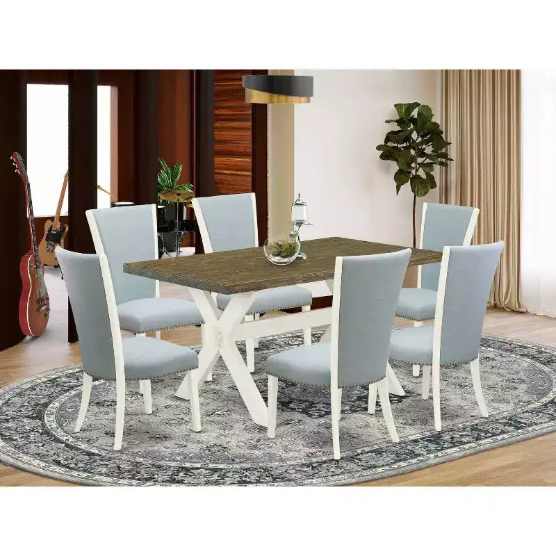 Set tavolo da pranzo rotondo in legno, marrone scuro, 6 posti, 7 pezzi