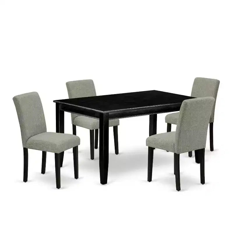 5-Piece Black Finish Solid Wood Top-Rectangular Dining Room Set-Seats 4