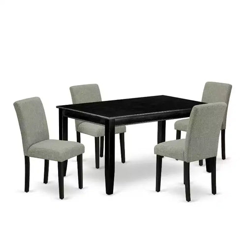 5-Piece Black Finish Solid Wood Top-Rectangular Dining Room Set-Seats 4