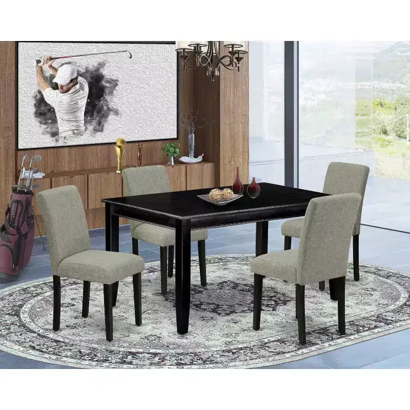 Set da pranzo rettangolare nero 5 pezzi, 4 posti a sedere