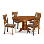 5-Piece Oval Saddle Brown Finish Solid Wood Top Dining table with 4 Chairs with