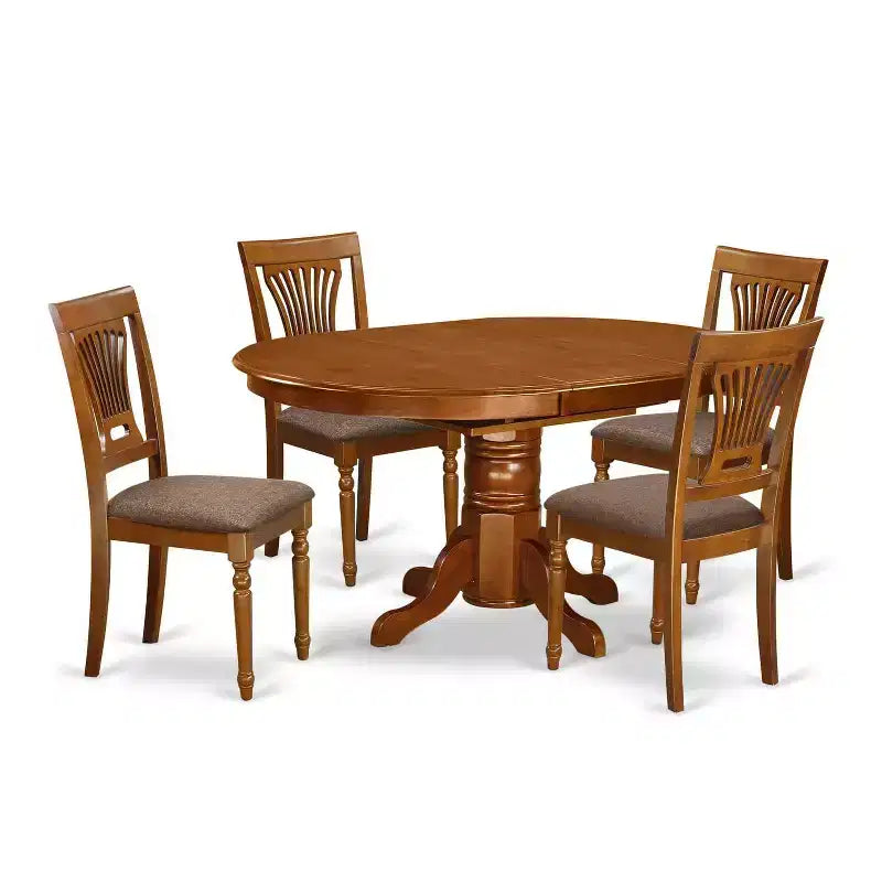 5-Piece Oval Saddle Brown Finish Solid Wood Top Dining table with 4 Chairs with