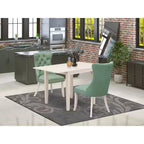 Set da pranzo da 3 pezzi con tavolo pieghevole Linen White per 2 persone, struttura in legno e sedie in ecopelle