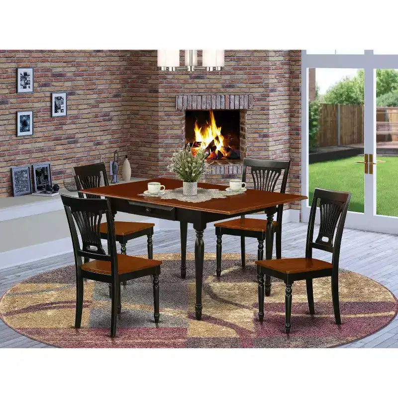 Set da pranzo 5 pezzi nero e ciliegio – Telaio in legno, sedie in similpelle, 5 posti