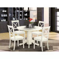 Set tavolo da pranzo rotondo panna e ciliegio, 4 posti, 5 pezzi