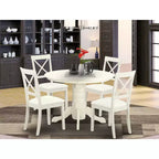 Set tavolo da pranzo rotondo panna e ciliegio, 4 posti, 5 pezzi