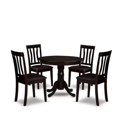 5-Piece Round Cappuccino Finish Solid Wood Top Dining table with 4 Chairs with