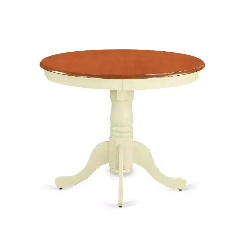 Set da Pranzo Rotondo 5 Pezzi, Bianco Antico e Ciliegio, 4 Posti, Sedie in Similpelle