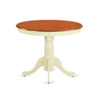 Set da Pranzo Rotondo 5 Pezzi, Bianco Antico e Ciliegio, 4 Posti, Sedie in Similpelle