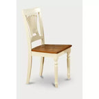 Set da Pranzo Rotondo 5 Pezzi, Bianco Antico e Ciliegio, 4 Posti, Sedie in Similpelle
