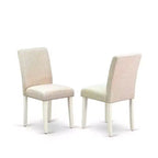 Set da pranzo rotondo bianco lino, piano in legno e sedie in similpelle, 4 posti, 5 pezzi