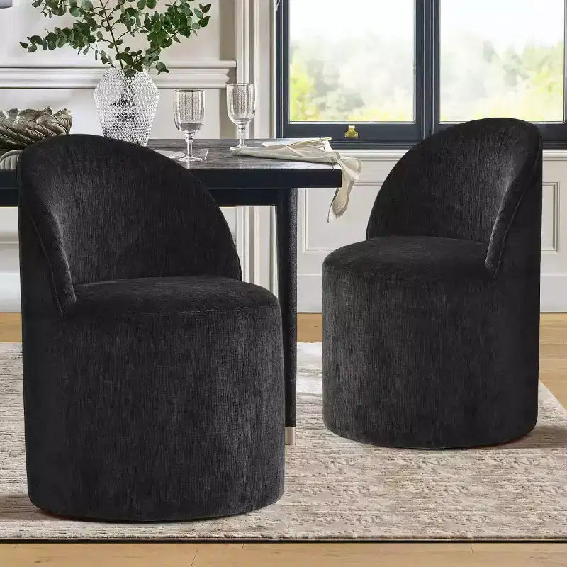 Sedia da pranzo con ruote in ciniglia – Set da 2 | Beige / Nero / Marrone / Verde salvia / Verde oliva / Terra / Brie