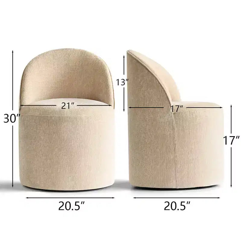 Sedia da pranzo con ruote in ciniglia – Set da 2 | Beige / Nero / Marrone / Verde salvia / Verde oliva / Terra / Brie