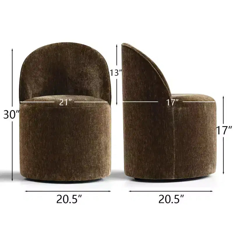 Sedia da pranzo con ruote in ciniglia – Set da 2 | Beige / Nero / Marrone / Verde salvia / Verde oliva / Terra / Brie