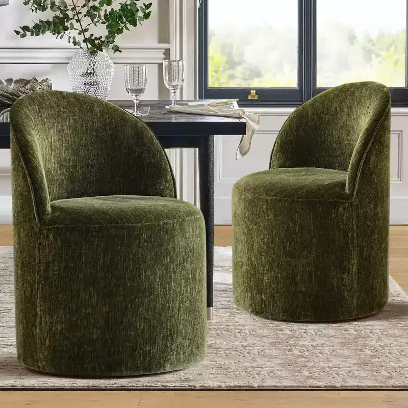 Sedia da pranzo con ruote in ciniglia – Set da 2 | Beige / Nero / Marrone / Verde salvia / Verde oliva / Terra / Brie