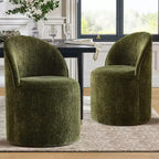 Sedia da pranzo con ruote in ciniglia – Set da 2 | Beige / Nero / Marrone / Verde salvia / Verde oliva / Terra / Brie