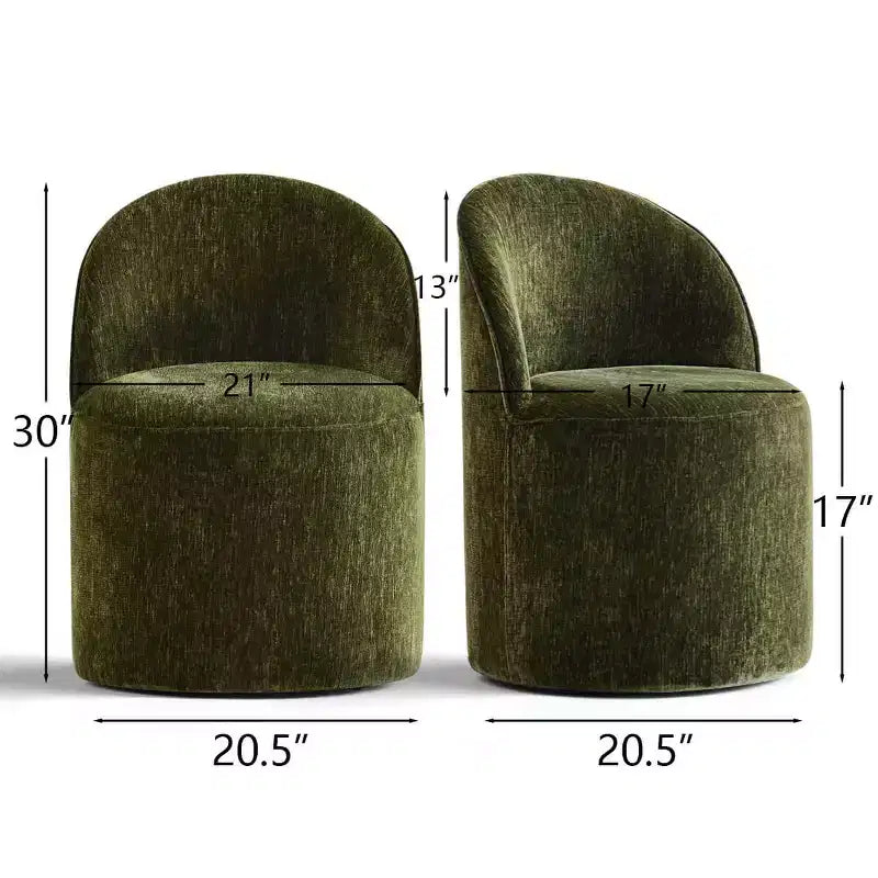 Sedia da pranzo con ruote in ciniglia – Set da 2 | Beige / Nero / Marrone / Verde salvia / Verde oliva / Terra / Brie