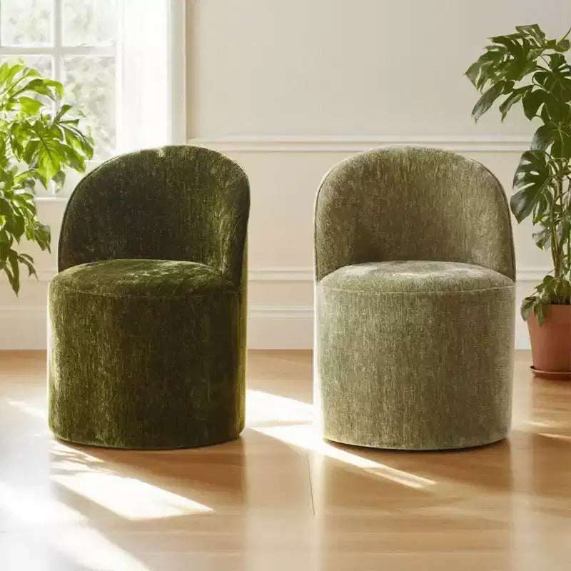 Sedia da pranzo con ruote in ciniglia – Set da 2 | Beige / Nero / Marrone / Verde salvia / Verde oliva / Terra / Brie