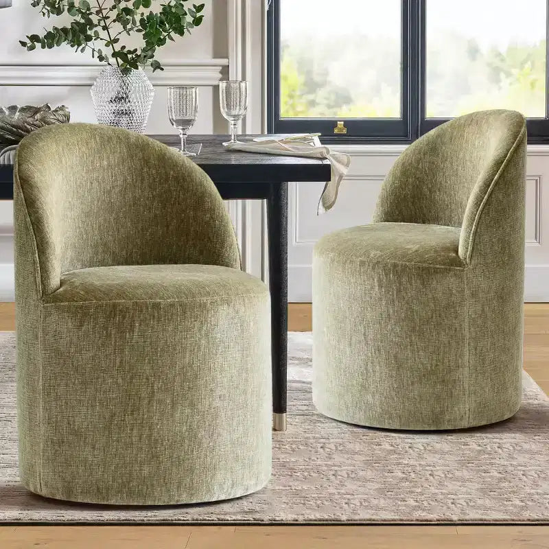 Sedia da pranzo con ruote in ciniglia – Set da 2 | Beige / Nero / Marrone / Verde salvia / Verde oliva / Terra / Brie