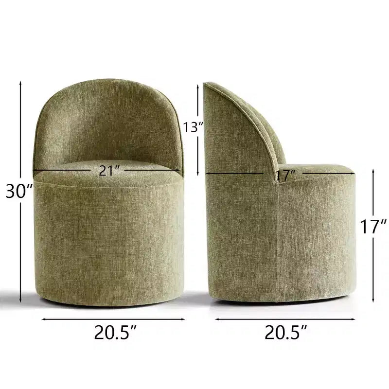 Sedia da pranzo con ruote in ciniglia – Set da 2 | Beige / Nero / Marrone / Verde salvia / Verde oliva / Terra / Brie