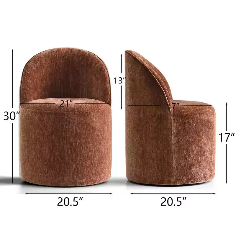 Sedia da pranzo con ruote in ciniglia – Set da 2 | Beige / Nero / Marrone / Verde salvia / Verde oliva / Terra / Brie